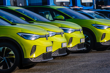 Gothenburg, Sweden - July 30 2022: Green 2022 Volkswagen ID.4 electric cars on a parking lotのeditorial素材