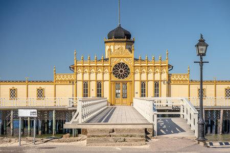 Varberg, Sweden - April 01 2023: Exterior of Varberg Kallbadhus in early spring sunのeditorial素材
