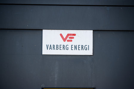 Varberg, Sweden - April 01 2023: Varberg Energi sign on the facade of a buildingのeditorial素材