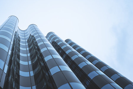 Wave formed glass facade of an office building