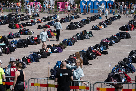 Gothenburg, Sweden - May 13 2023: Luggage storing area of GÃ¶teborgsvarvet