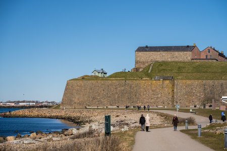 Varberg, Sweden - April 01 2023: Tall stone walls of Varberg fortressのeditorial素材