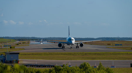 Landvetter, Sweden - May 28 2023: Brussels Airlines Airbus A319-111 OO-SSW taxing out for take off...