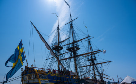 Gothenburg, Sweden - June 03 2023: The indiaman replica Gotheborg at port in Gothenburgのeditorial素材