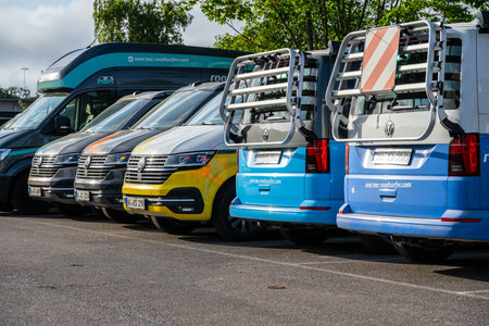 Gothenburg, Sweden - May 31 2023: Long row of Volkswagen camper vans at a parking lot