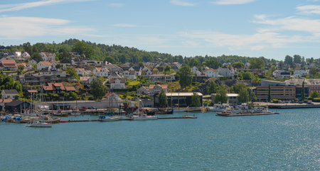 Sandefjord, Norway - August 10 2022: Marina at a Framnes in Sandefjord