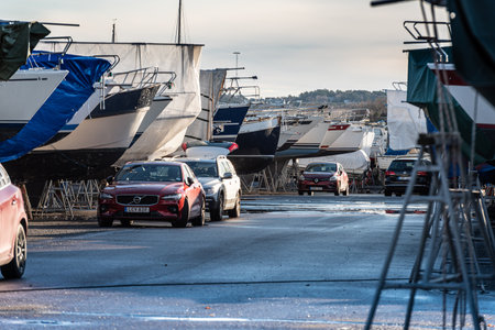 Gothenburg, Sweden - november 21 2021: Boats laid up for the winter at FiskebÃ¤ck.のeditorial素材