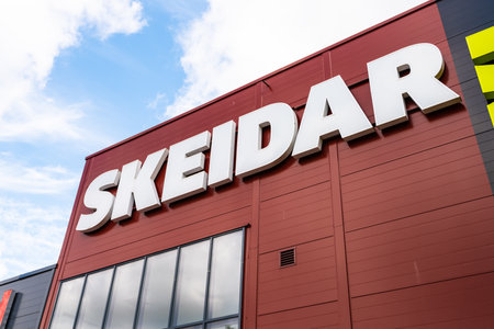 Lyngdal, Norway - August 02 2021: Exterior of a Skeidar furniture store.のeditorial素材