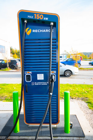 Halden, Norway - October 14 2021: Recharge electric car charger.のeditorial素材