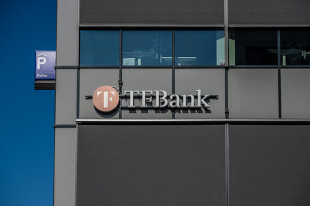 Bor?s, Sweden - May 28 2023: TFBank sign on the facade of an office buildingのeditorial素材