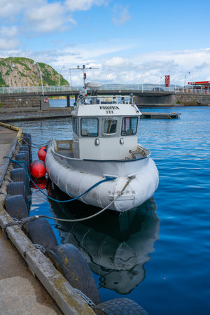 Farsund, Norway - July 02 2023: Diving boat Fr?ya III at port