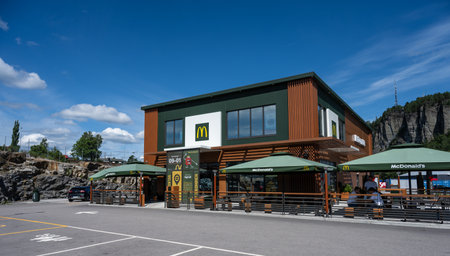 Stathelle, Norway - July 07 2023: Exterior of McDonalds restaurant at Rugtvedtのeditorial素材