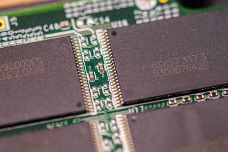Gothenburg, Sweden - October 21 2023: Memory chips of a SATA SSD hard driveのeditorial素材