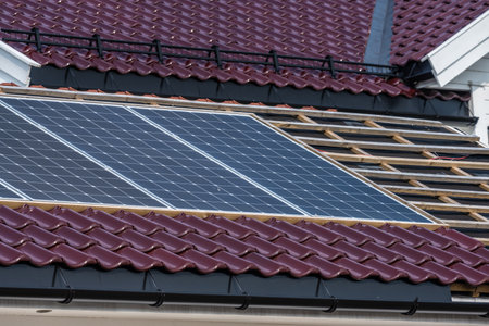 Rooftop solar cells under installation
