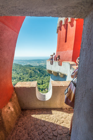 Sintra, Portugal - July 23 2016: Exterior walkways at Pena Castleのeditorial素材