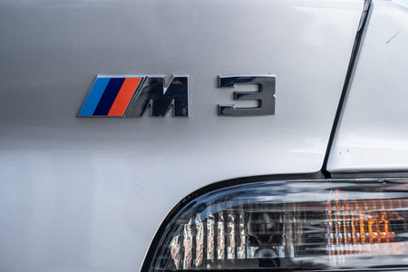 Lindesnes, Norway - August 01 2023: Rear badge of a BMW M3