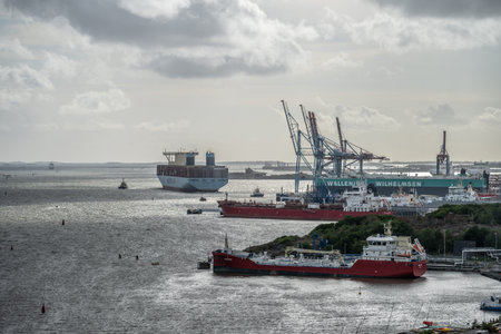 Gothenburg, Sweden - July 18 2023: Large Maersk container ship leaving port of Gothenburgのeditorial素材