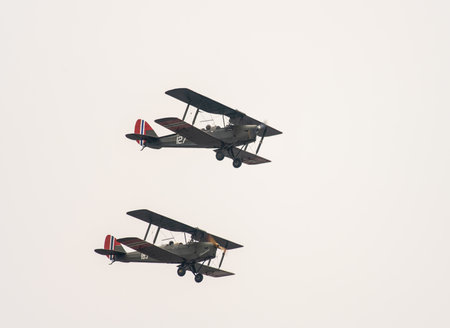 Kjeller, Norway - June 18 2023: Two Norwegian de Havilland DH.82 Tiger Moth performing a displayのeditorial素材