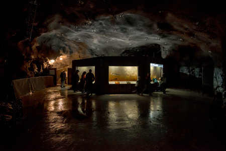 Lyngdal, Norway - August 09 2017: Inside Kv?sfossen you can watch the salmon going up the waterfallのeditorial素材