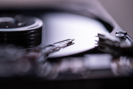 Mechanics inside a hard disk drive with platter and read write head