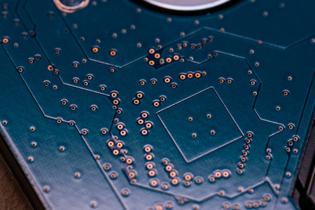 Back of a controller printed circuit board of a hard driveの写真素材