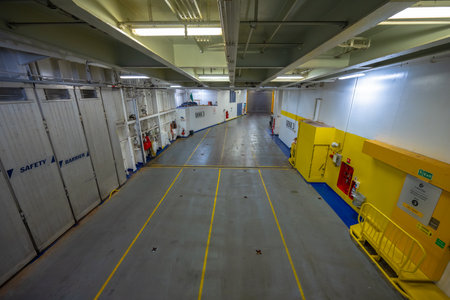Sandefjord, Norway - August 10 2022: Interior of car deck aboard Color Viking ferry
