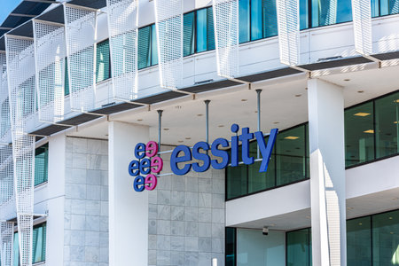 Gothenburg, Sweden - May 01 2022: Essity logo outside the main office.
