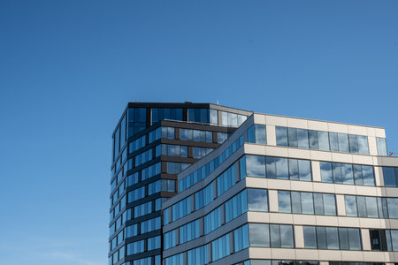 Exterior of a new steel and glass office building