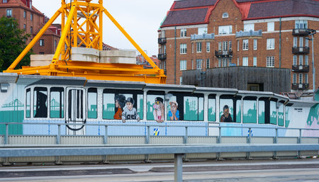 Gothenburg, Sweden - August 20 2023: Tram mural at building site at Korsv?gen
