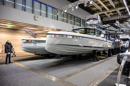 Gothenburg, Sweden - February 11 2024: Saxdor boats on display at Gothenburg Boat Showのeditorial素材