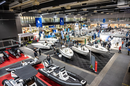 Gothenburg, Sweden - February 11 2024: Boats on display at Gothenburg Boat Showのeditorial素材