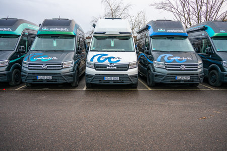 Gothenburg, Sweden - February 25 2024: Long row of Roadsurfer vans at a parking lotのeditorial素材