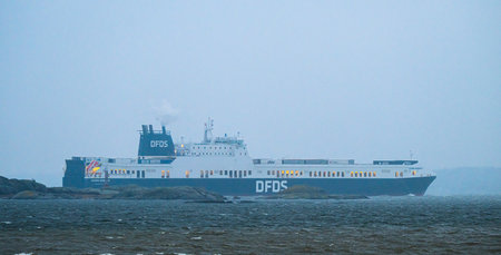 Gothenburg, Sweden - February 29 2024: Freight ferry DFDS Ficaria Seaways leaving port of Gothenburgのeditorial素材