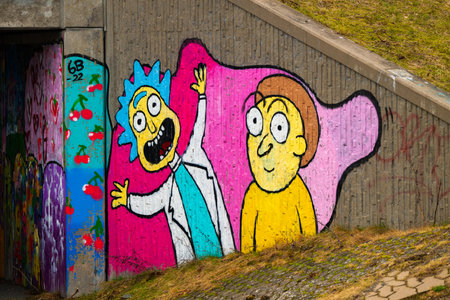 Gothenburg, Sweden - March 01 2024: Rick and Morty mural by an underpassのeditorial素材