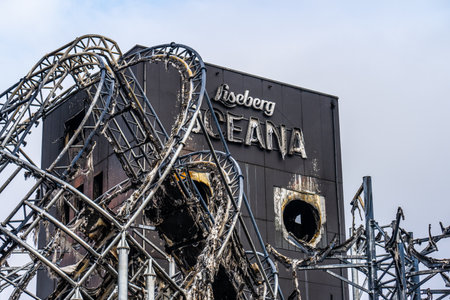 Gothenburg, Sweden - February 24 2024: Remains of Liseberg Oceana water park after the fireのeditorial素材