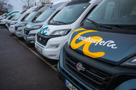 Gothenburg, Sweden - February 25 2024: Long row of Roadsurfer vans at a parking lotのeditorial素材
