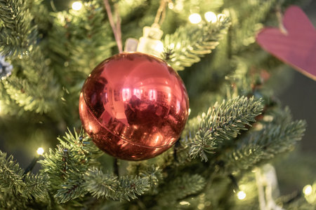 Christmas ornaments hanging from a christmas tree
