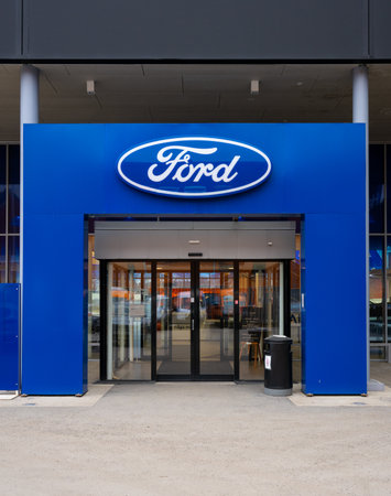 Stockholm, Sweden - March 09 2024: Entrance of a Ford dealershipのeditorial素材