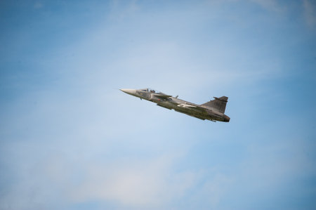 Gothenburg, Sweden - August 29 2010: Saab JAS 39 Gripen fighter aicraft performing a displayのeditorial素材