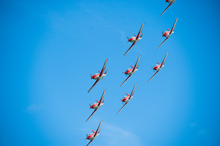 Gothenburg, Sweden - August 29 2010: PC-7 Team performing aerial acrobatic displayのeditorial素材