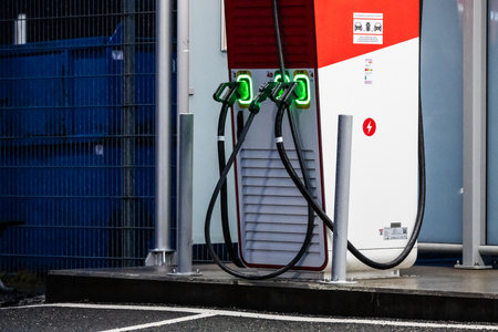 Gothenburg, Sweden - February 29 2024: Powerful electric vehicle fast DC charger at a CircleK energy...