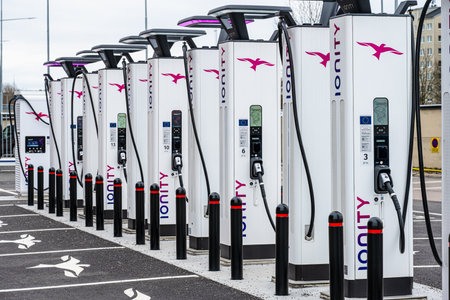 Kung?lv, Sweden - March 21 2024: Long row of Ionity fast car chargersのeditorial素材