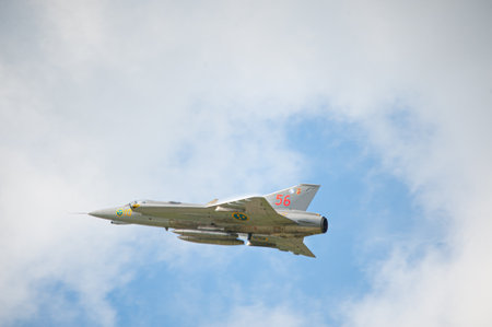 Gothenburg, Sweden - August 29 2010: Saab 35 Draken fighter aircraft performing a displayのeditorial素材