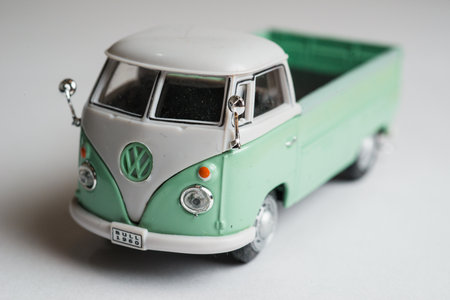 Gothenburg, Sweden - January 07 2013: Scale model of a green Volkswagen Transporterのeditorial素材