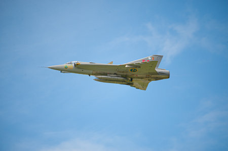 Gothenburg, Sweden - August 29 2010: Saab 35 Draken fighter aircraft performing a displayのeditorial素材