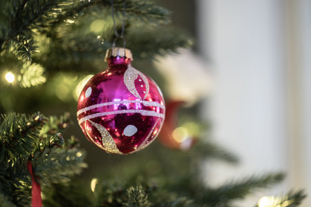 Christmas ornaments hanging from a christmas tree