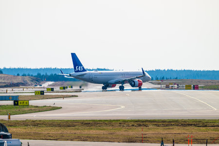 Landvetter, Sweden - April 01 2024: SAS Airbus A320-251N EI-SCB  taxiing at Landvetter GOTのeditorial素材