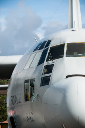 Gothenburg, Sweden - August 29 2010: Front view of a Lockheed C-130 Herculesのeditorial素材
