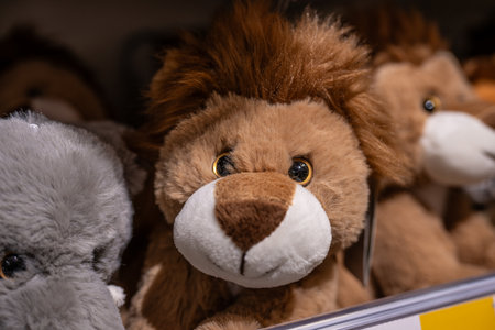Plush lion in a toy storeの写真素材