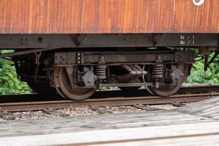 Wheels of a vintage passenger train carの写真素材
